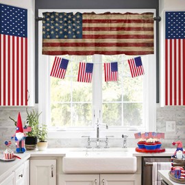 YOKOU Curtain Valance, Retro American Flag Rustic The US Flag Short Rod Pocket Window Treatment for Living Room, Bedroom, Kitchen, Bathroom, 1 Panel, 54 Inch W x 18 Inch L