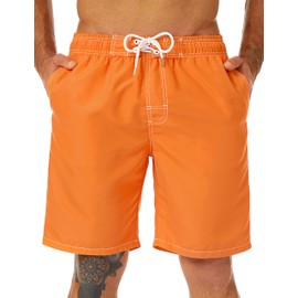 KAILUA SURF Mens Swim Trunks Long, Quick Dry Mens Boardshorts, 9 Inches Inseam Mens Bathing Suits with Mesh Lining Orange