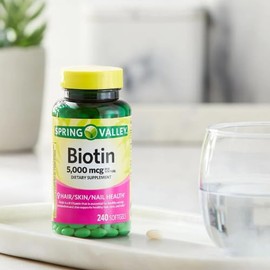 Spring Valley Biotin Softgels Dietary Supplement, 5,000 Mcg, 240 Count + Dri Store Sticker.