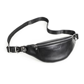 Leather Fanny Pack Women, Contacts Unisex Belt Bag Waist Bag for Men Black Crossbody Pouch Small Hip Pack Travel Man Purse