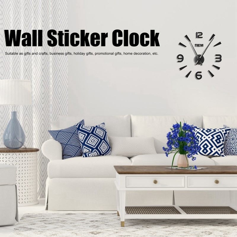 Frameless Wall Clock Sticker Mirror Surface Living Room Bedroom Office