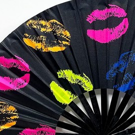 ffscafscn Folding Fan UV Glow Rave Bamboo Summer Hand Fan Lip Decoration Dancing Party Wedding Night Club Concert Festival Large (Multicoloured-21, M)