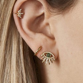 3Pcs Eye Earrings Stud Ear Cuff Set Statement Earrings Cubic Zirconia Earrings for Women Girls