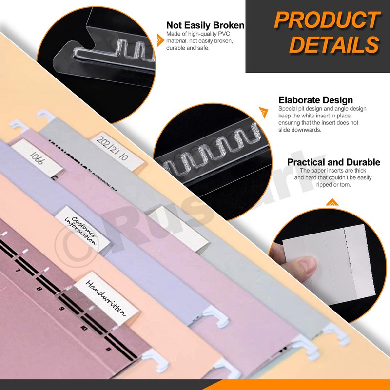 Rustark 100Pcs 2 Inch Hanging File Folder Tabs with Inserts,