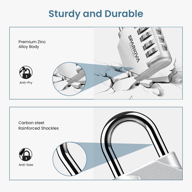Sparkiva Combination Padlock with Code, 4 Digit Heavy Duty Padlock