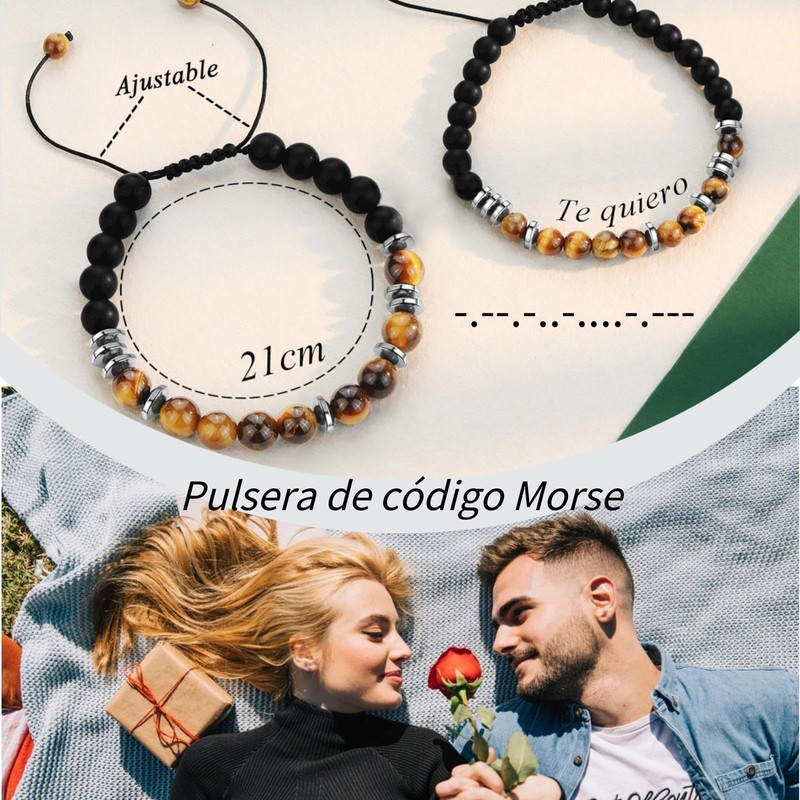 Jbniuay Pulsera de código Morse, pulsera de pareja., tiger eyes