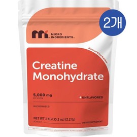 Micro Ingredients Pure Creatine Monohydrate Powder Micro Ingredients Creatine Monohydrate, 2 units, 1kg / 마이크로인그레디언트 퓨어 크레아틴 모노하이드레이트 파우더 Micro Ingredients Creatine Monohydrate, 2개, 1kg