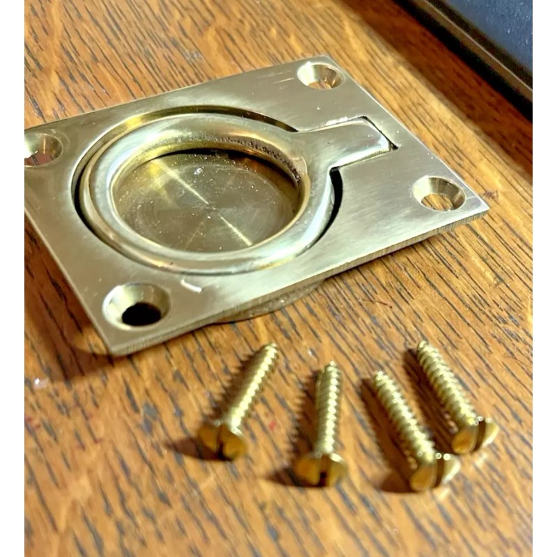 Safe Hardware Vintage NOS Polished New Brass Flush Ring Pull