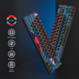 Mosptnspg Protable 60% Percent Gaming Keyboard Mechanical, Mini Compact Backlit 68 Keys Wired Office Keyboard with Red Switch for Mac/Win (Monstor Black/red Switch 68)