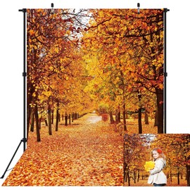5X7FT Autumn Forest Backdrop for Photography Fall Landscape Leaves Trees Vivid Nature Scene Thanksgiving Party Decorations Background Kids Adult Portrait Photography Supplies