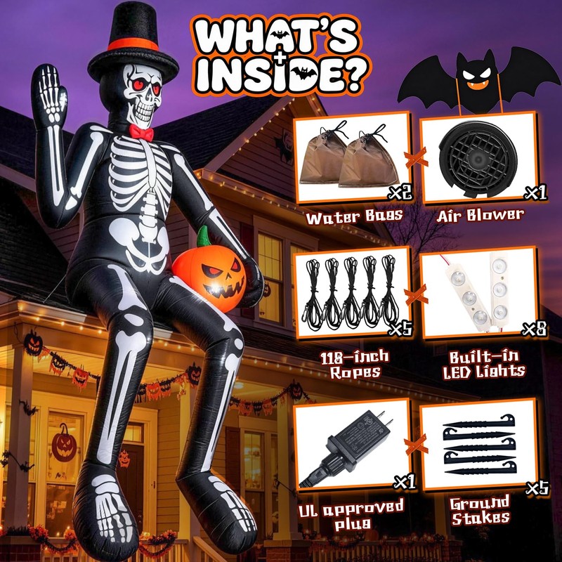 14FT Halloween Inflatable Sitting Skeleton Decorations Outdoor