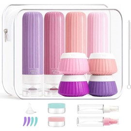 Kit de Viaje 18 Piezas Botellas de Silicona,Envases para Viaje Rellenables 30/90ml a Prueba de Fugas,Set de Botes de Viaje para Champú,Loción y Cosméticos,Accesorios de Tocador Impermeables (Estilo D)