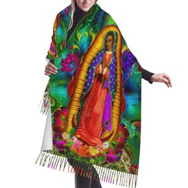 Hisgsiol Virgin Mary Scarf Soft Fringed Warm Scarf Long Shawl Wraps For Women