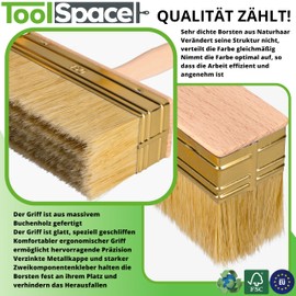 ToolSpace 3 x Surface Brush, 90/110/130 mm, Wallpaper Brush, Wide Tassel, Ideal for Painting and Primering, Natural Bristles, Wooden Handle, Surface Brush, Primer Brush, Paint Brush