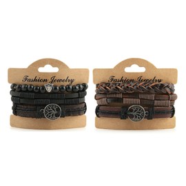HZMAN HZMAN Genuine Leather Tree of life Bracelets Men Women, Tiger Eye Natural Stone Lava Rock Beads Ethnic Tribal Elastic Bracelets Wristbands (2Pcs)