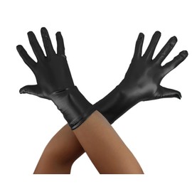 Aniler Unisex Shiny Metallic Wrist Length 1980s Costume Party Gloves, Black, One Size