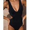 YAKISWIIM Black One Piece Swimsuit for Women V Neck Bathing