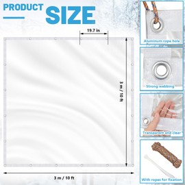 Wovnet 10x10ft Clear Vinyl Tarp for Patio 20 Mil PVC Tarp Waterproof Plastic Vinyl Curtain Transparent Patio Enclosure for Window Sheets, Garden, Camping, Outdoor Tent Cover, Porch Canopy
