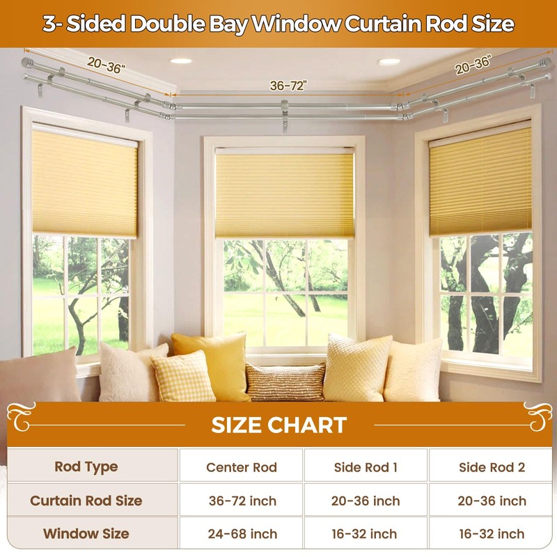 HOTOZON 1 Inch Heavy Duty Double Bay Window Curtain Rod,36-72