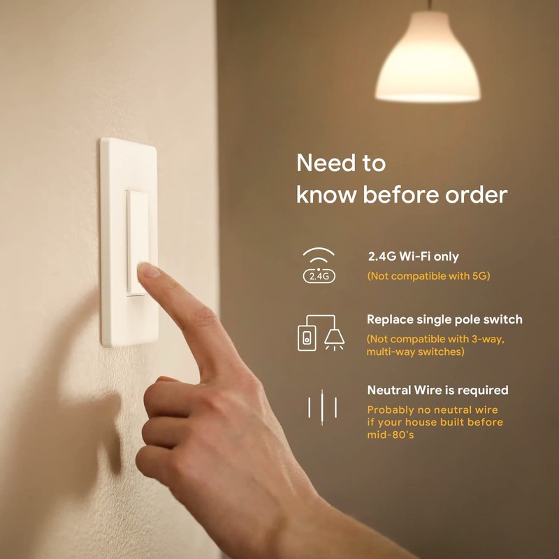 TREATLIFE Apple HomeKit Smart Light Switch 2 Pack, Single Pole,