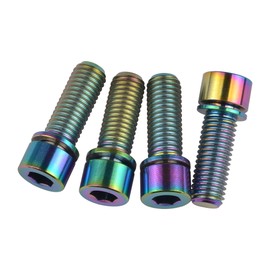 Wanyifa Titanium Ti Bolt M7 x 20 25mm Allen Head with Washers for Bicycle stem Scewrs Pack of 4 (Rainibow, M7x20mm)