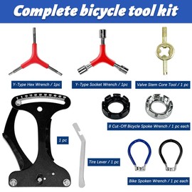 MXOYOXM 9 Pcs Bicycle Spoke Wrench Tension Meter Repair Kit,Multi Function Bike Spoke Wrench Repair Kit,Portable Tire Repair Kit,Spoke Tension Meter for Bike Tire DIY and Tire Repair Spokes