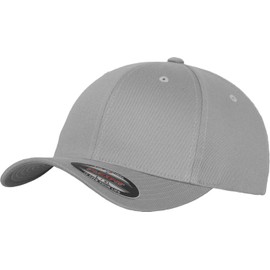 Flexfit by Yupoong Fitted Baseball Cap (6277) - 6 Panel Mid Profile Sports Cap, Silver, Small-Medium
