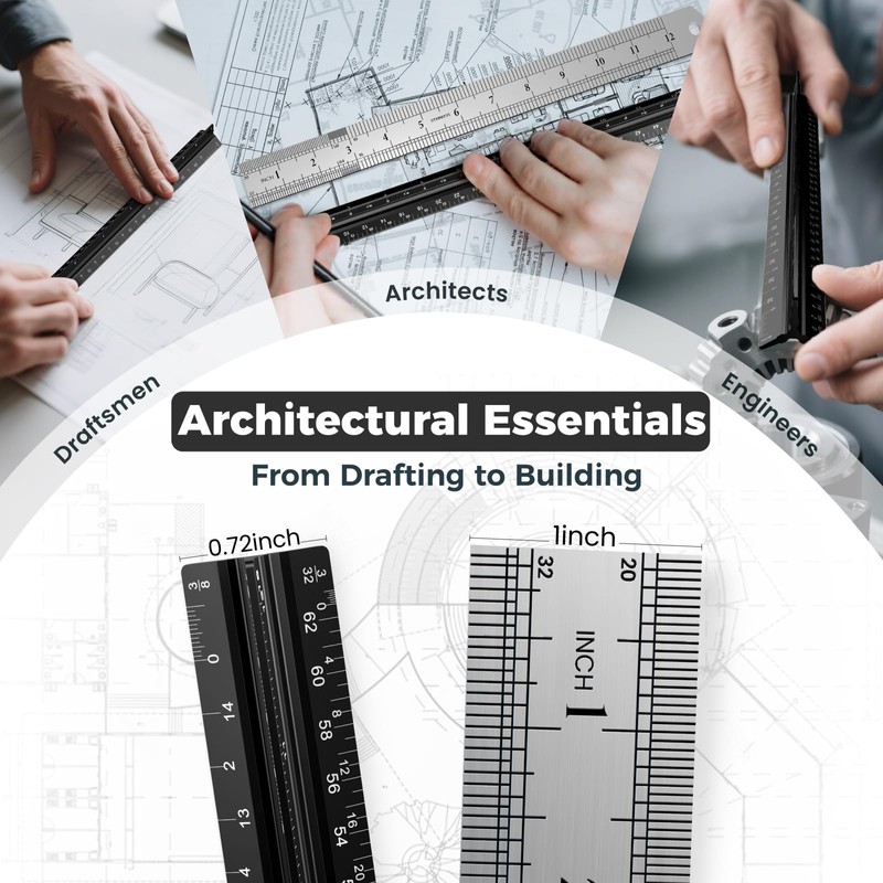 Architectural Scale Ruler 12 Inch, Aluminum Architect Ruler & Metal