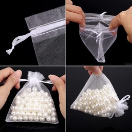 100 Bolsas de Regalo de Organza Transparente con Cordón, 10 x 7 cm (Blanco) Bolsas de Regalo de Boda, Bolsas de Regalo de Joyería Pequeñas para Fiestas, Festivales, Joyas y Jabones de Baño