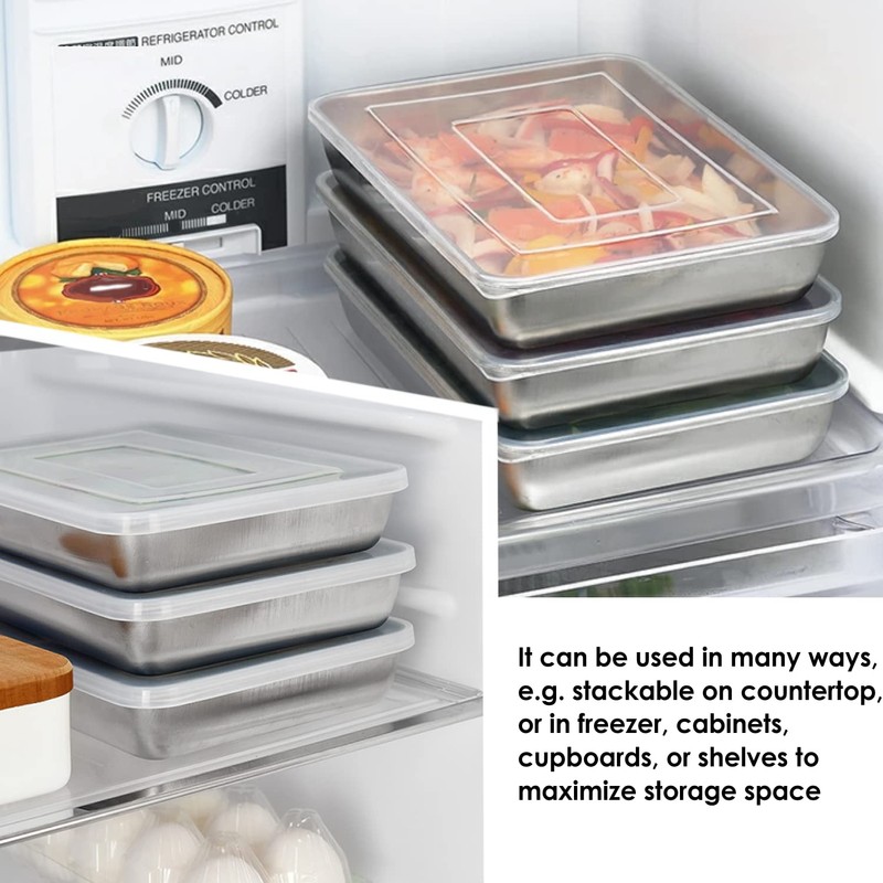 YAMAZEN, 7-Piece Set Stainless Steel Stackable Kitchen Food Containers With