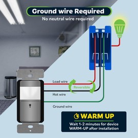 TOPGREENER PIR Passive Infrared Motion Sensor Switch, Ambient Light Level Detector, No Neutral Required, 150W LED/CFL, Occupancy Vacancy Modes, Ground Wire Required, Single Pole, TDOS5-JM, Gray