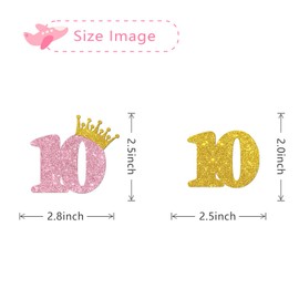 MonMon & Craft 10th Birthday Cupcake Toppers/Children Girls 10th Birthday Cupcake Toppers/Crown Ten Years Old/Kids Birthday Party Decorations Number 10 / Glitter - 24 Pcs