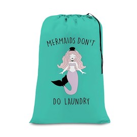 flintronic Extra Large Laundry Bag, 61×91cm Foldable Storage Bag, Dirty Clothes Bags, with Drawstring Closure, Durable Rip-Stop, Convenient, for Travel/Bathroom/Bedroom/Dormitory-Green Mermaid