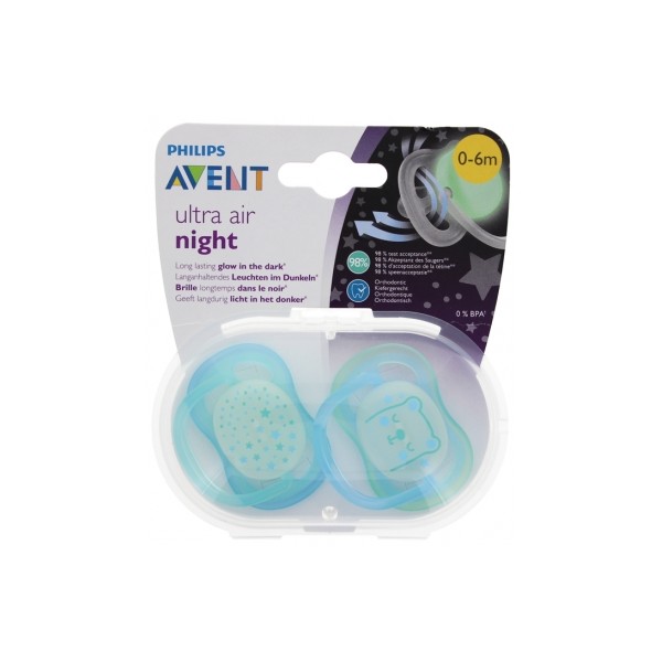 Avent Ultra Air Night 2 Orthodontic Soothers 0-6 Months