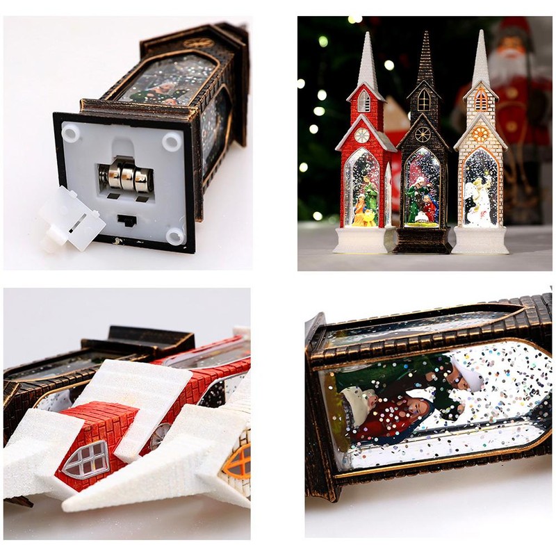 Christmas Church Wind Lantern Light Decorative Christmas Lamp Ornament for
