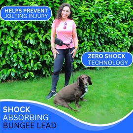 Fabpet Hands Free Dog Lead for Running, Walking and Jogging - Strong Dual D-ring Design up to 60kg, Adjustable Waist Belt with Detachable Pouch
