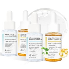 WEUD Centella Asiatica Suero y CICA Péptidos Propóleo Suero, 4 En 1 Kit de Sérum Coreana, Cuidado Antiedad y Reparador, Luminosidad y Piel Radiante,  
