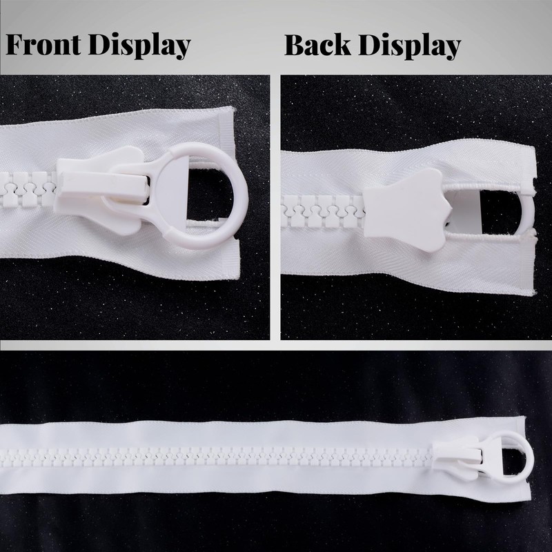 CRAFFANCY White Large Plastic Zipper, Teeth Heavy Duty Zipper for
