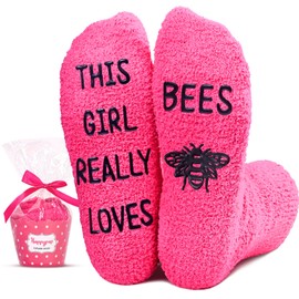 HAPPYPOP Bee Socks for Women - Funny Fuzzy Honey Bee Keepers Gifts for Teen Girls Novelty Animal Lover Socks
