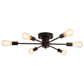 UOFUS 6 Lights Ceiling Light Fixtures Modern Edison Chandelier Industrial Semi Flush Mount Close to Ceiling Light for Study Dining Room Kitchen Bedroom Living Room Farmhouse Black Matte