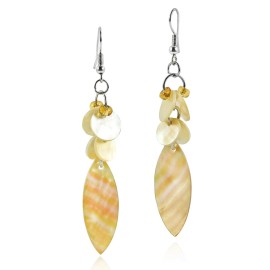 AeraVida Beach Inspired Gold Mother of Pearl Seashell & Bead Cluster Dangle Earrings