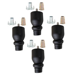 MANCHESTER BEDS & UPHOLSTERY Wooden Furniture Legs, 4PCS Black Soild Wood Spindle Replacement Bun Feet 4"/10cm with Pre-Drilled M8 D Nuts & T Nuts (4 Legs+ M8 D nuts & T nuts)