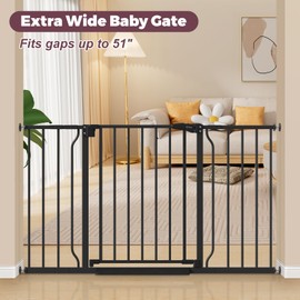 Cideny 29"-51" Baby Gate for Stairs, Auto Close Stroller Friendly Dog Gate Indoor for Doorways, Pressure Mounted Baby Gate, Easy Walk Through Gate for Children & Pets, Black