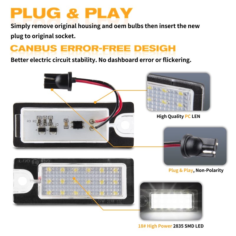 POPMOTORZ LED Number Plate Light, 2 Pieces Number Plate Light