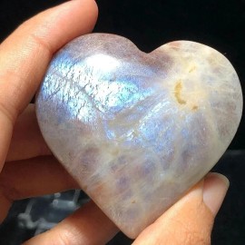 Natural Blue Moonstone Heart Palm Stone Specimens Power Rocks For Wicca Reiki