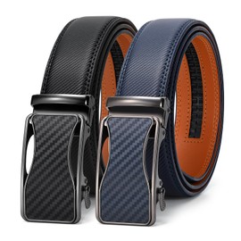 VONMELLI Mens Belt 2 Pack, Leather Ratchet Belt for Men Dress Belt with Adjustable Buckle, L Black Blue