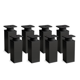 sossai® Designer Furniture Feet MFV1, Height Adjustable, Set of 8, Square Profile: 40 x 40 mm, Colour: Matte Black, Height: 80 mm (+20 mm), High-Quality Wood Screws Included