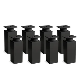 sossai® Designer Furniture Feet MFV1, Height Adjustable, Set of 8, Square Profile: 40 x 40 mm, Colour: Matte Black, Height: 80 mm (+20 mm), High-Quality Wood Screws Included