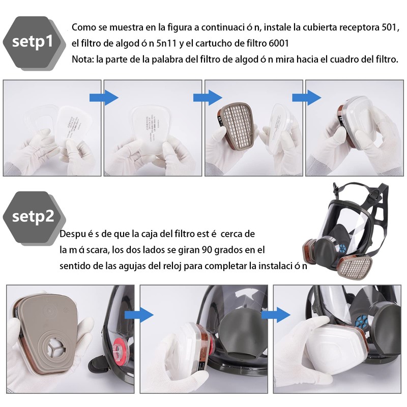 Respirador reutilizable 6800,mascarilla para pintar (Gris)