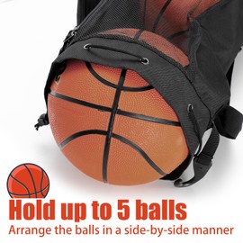 Doksmeria Basketball Mesh Equipment Ball Bag, 5 Ball Basketball Bag Heavy Duty Basketball Carrying Net Bag - Basketball Coach Bags for Team Balls, Sling/Adjustable Shoulder/Tube Style